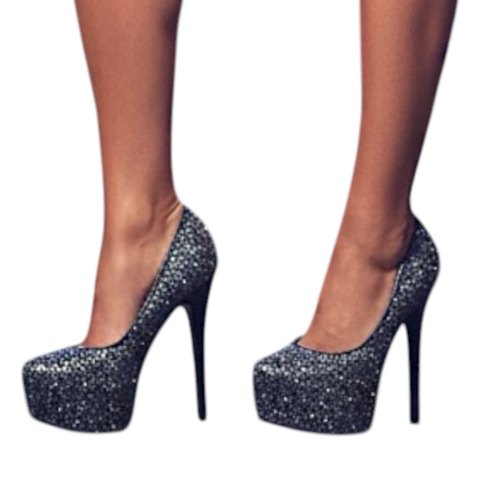 DE Blossom Collection Women's Size 5.5 M Black Silver Stiletto Heels Prom Formal